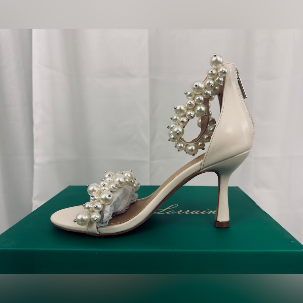 LAUREN LORRAINE FIESTA PEARL EMBELLISHED ANKLE WRAP DRESS HEELS US. 7 & 8    NWT - Picture 9 of 14